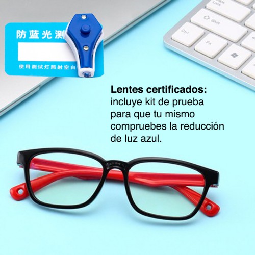 Lentes con filtro azul para niños, Negro con Rojo