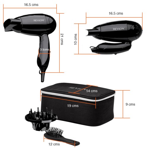Secador de pelo de viaje plegable con cepillo y bolso