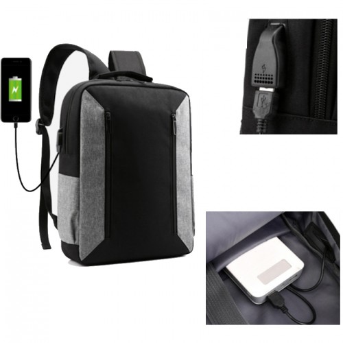 Mochila notebook 15" Puerto USB Negra con gris
