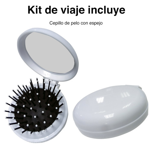 Kit de viaje botellas perfume toalla cepillo espejo y más