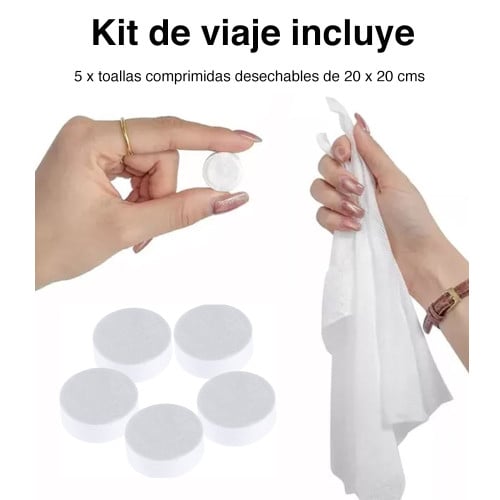 Kit de viaje botellas perfume toalla cepillo espejo y más