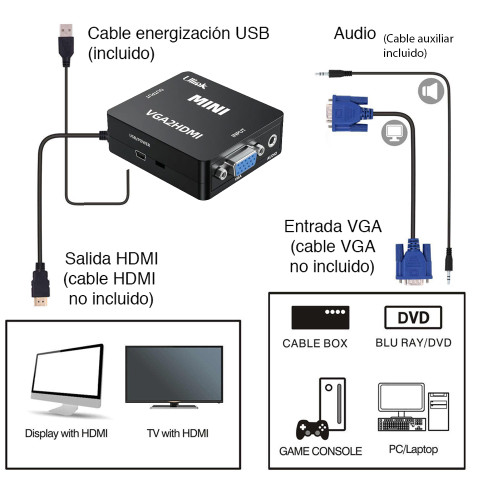 Adaptador VGA a HDMI con audio 1080p Adaptador VGA a HDMI con audio 1080p