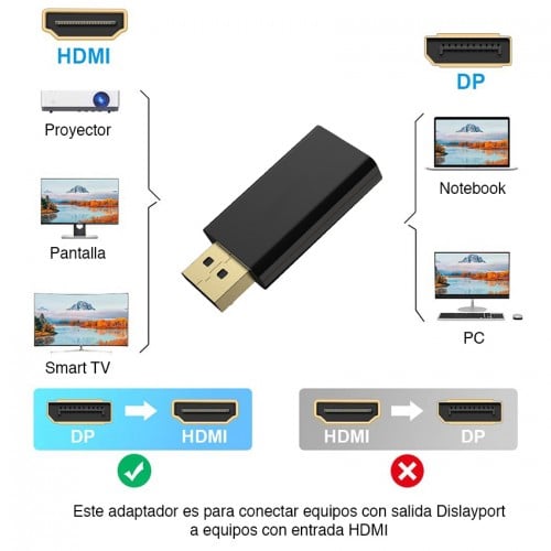 Adaptador Displayport macho a HDMI 4K 30Hz Adaptador Displayport macho a HDMI 4K 30Hz