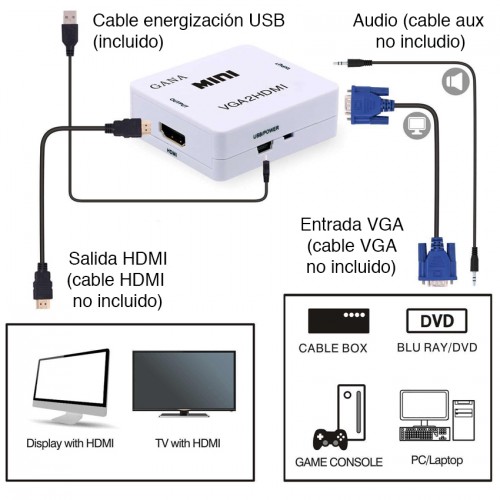 Adaptador Conversor VGA a HDMI 1080p con audio Adaptador Conversor VGA a HDMI 1080p con audio