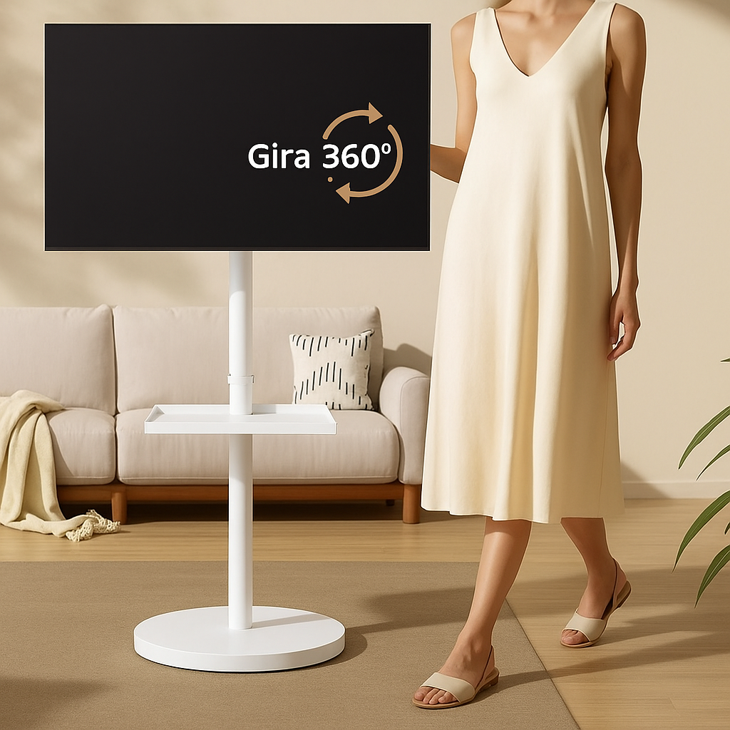 Soporte TV con ruedas blanco - gira 360 Pedestal TV blanco vertical y horizontal 10 a 42 pulgadas - Imagen 1
