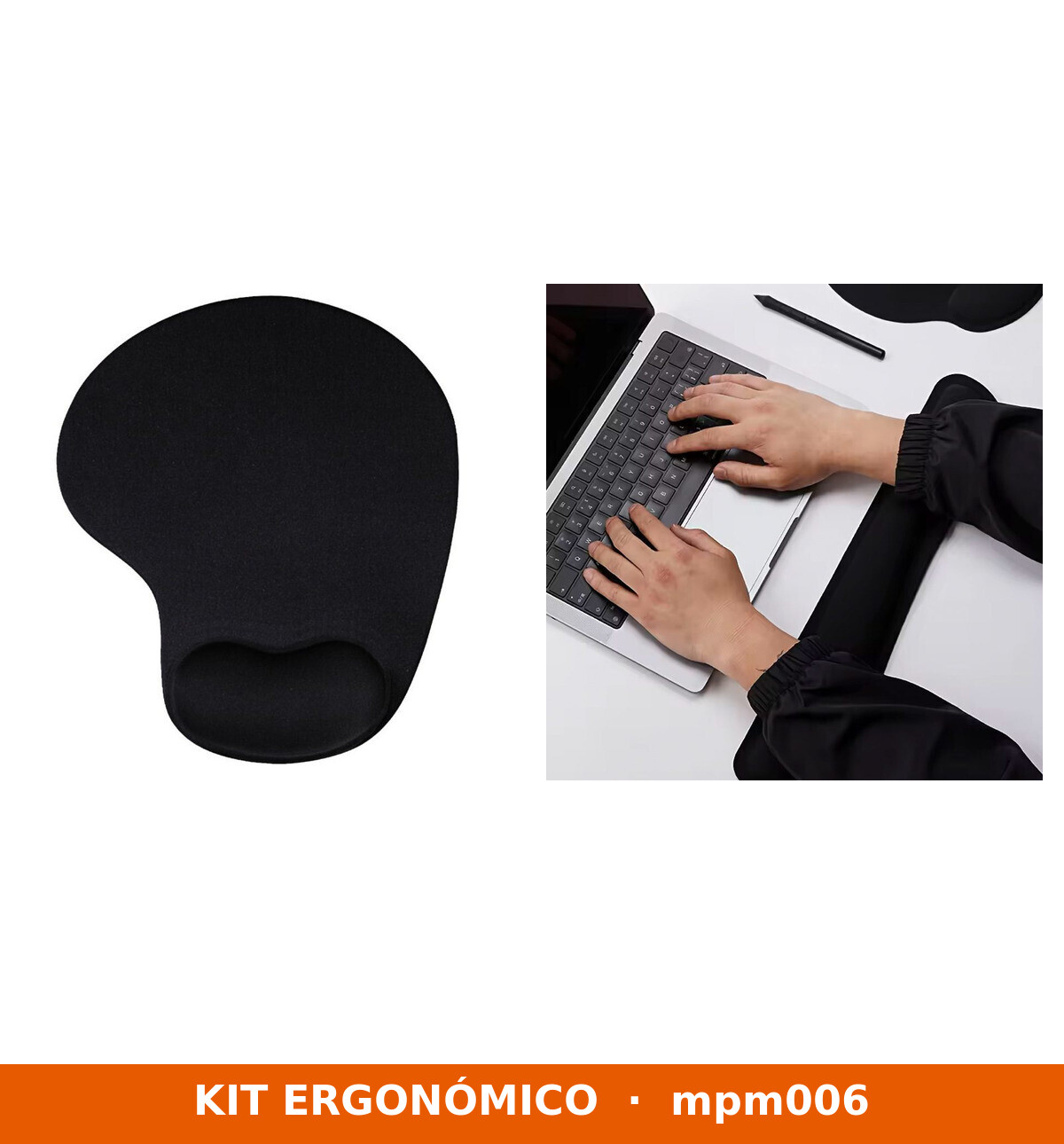 mpm006 KIT Ergonómico: Mouse Pad Gel + Apoya Muñecas Espuma - Imagen 1