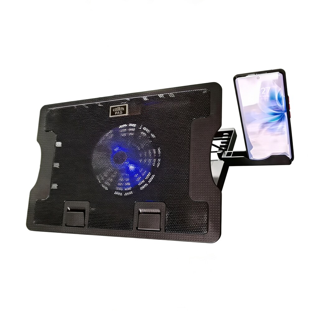 NW-638BSC Base Ventilador para Notebook con Soporte de Celular, 5 Alturas y LED (NW-638BSC) - Imagen 1