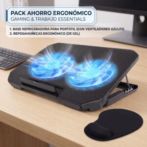 Pack Ahorro: Base Ventilador Notebook NW-638F + Mouse Pad Ergonómico