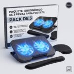 Pack Ahorro 3 en 1: Base Ventilador Notebook + Mouse Pad + Apoya Muñecas Teclado