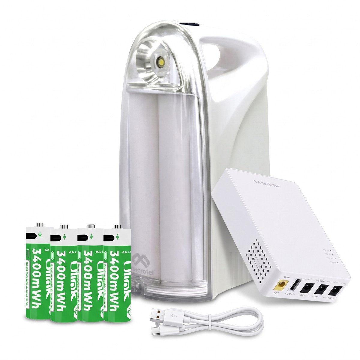 kitemergencia Kit Emergencia Corte de Luz: Luz LED Recargable + Mini UPS para Router + 4 Pilas AA USB-C - Imagen 1