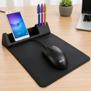 Kit Mouse Pad con Soporte Celular y Lapicero + Mouse Alámbrico UTEK 1200 DPI