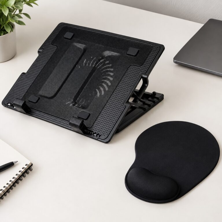 Pack base notebook con ventilador + mouse pad ergonómico