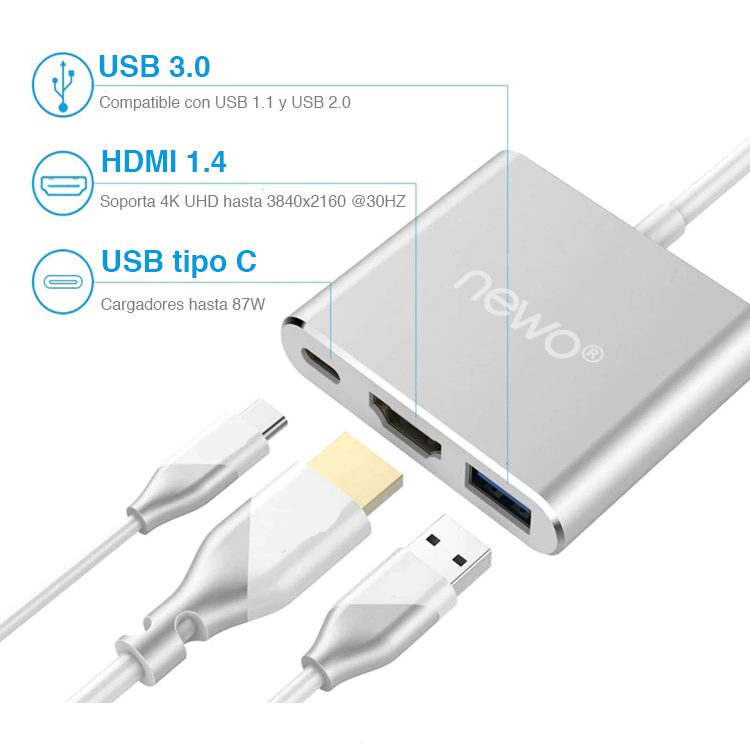 Adaptador USB C a HDMI / USB type C / USB 3.0 4k 30HZ - Imagen 4