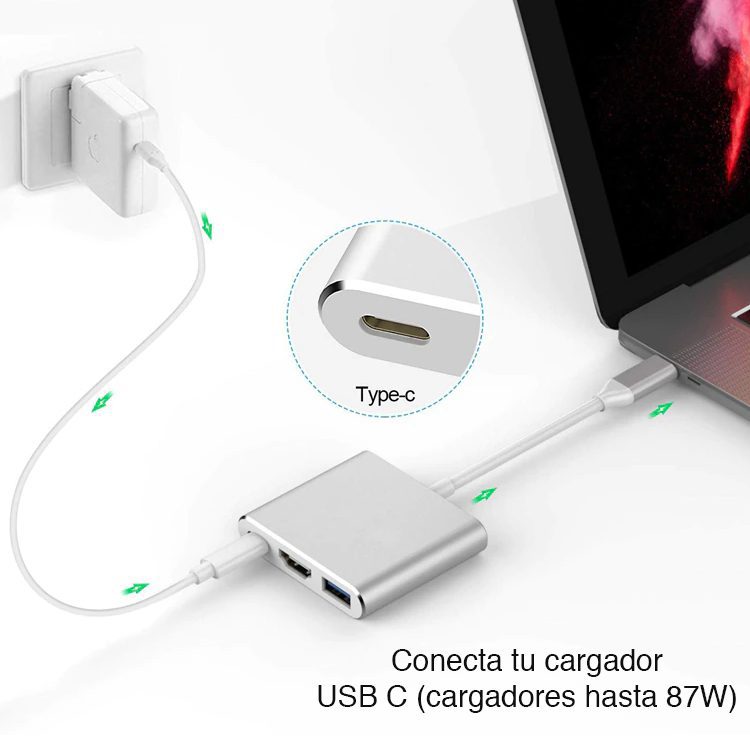 Adaptador USB C a HDMI / USB type C / USB 3.0 4k 30HZ - Imagen 2