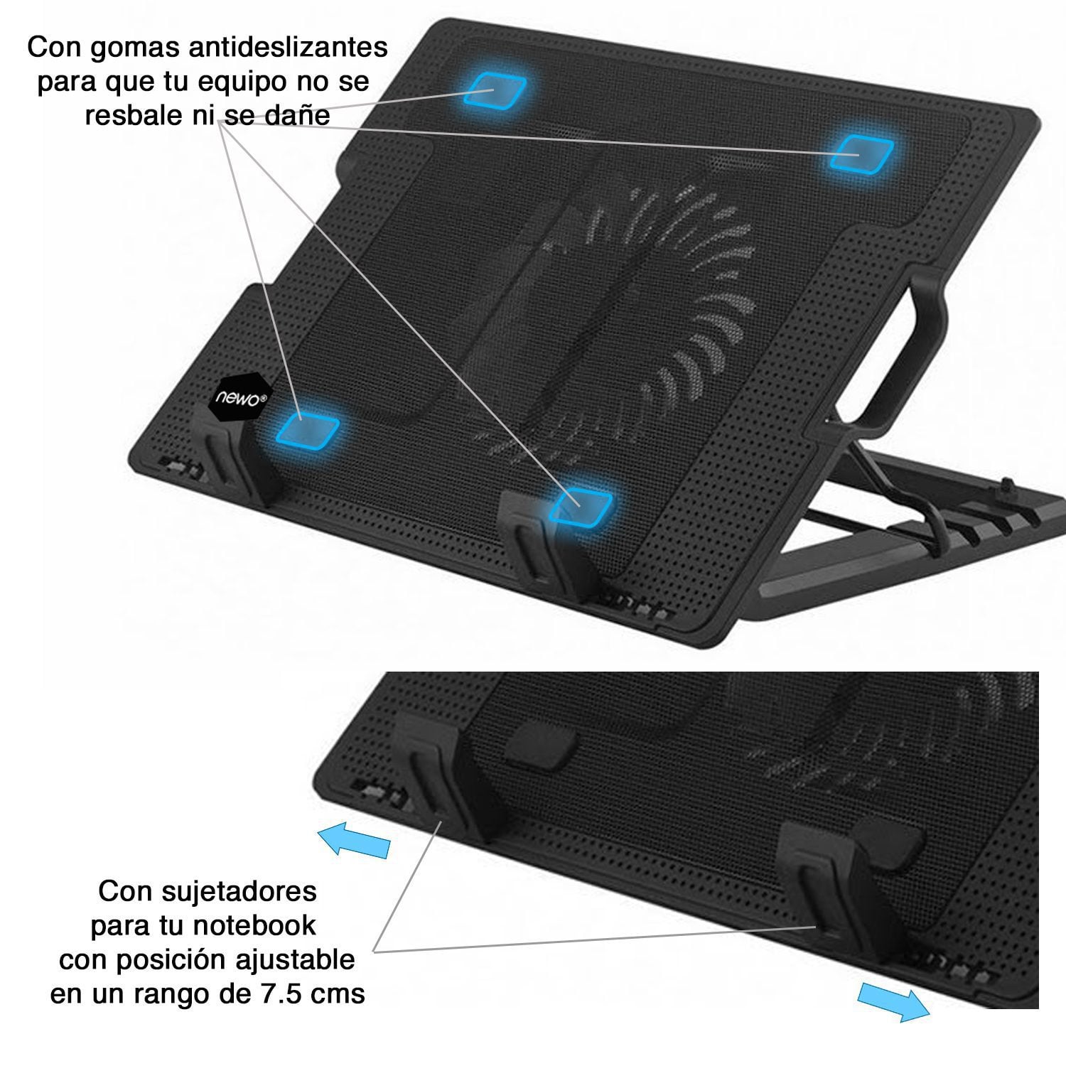 Ventilador notebook base ajustable Newo NW-638B - Imagen 5