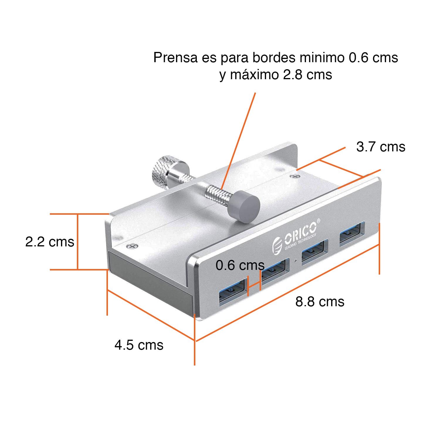 Hub Usb 3.0 Aluminio con prensa plateado - Imagen 3