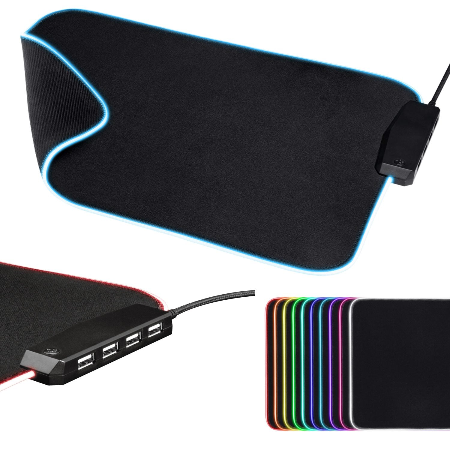 Mouse-Pad-RGB-con-Hub-USB-de-4-puertos-integrado MousePad RGB con Hub USB de 4 puertos integrado - Imagen 1