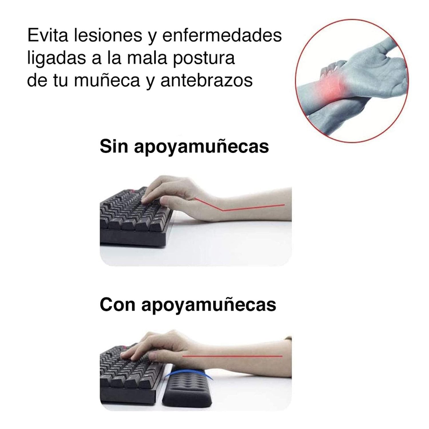 Apoya Muñecas para Teclado Escritorio Espuma vicoelástica - Imagen 4