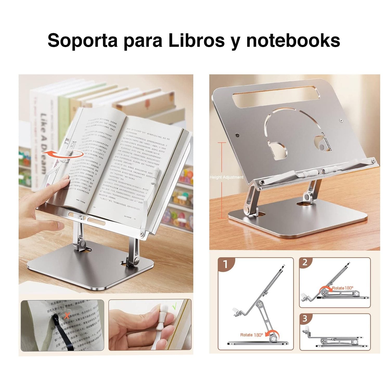 Mesa Notebook soporte libros lectura aluminio - Imagen 2