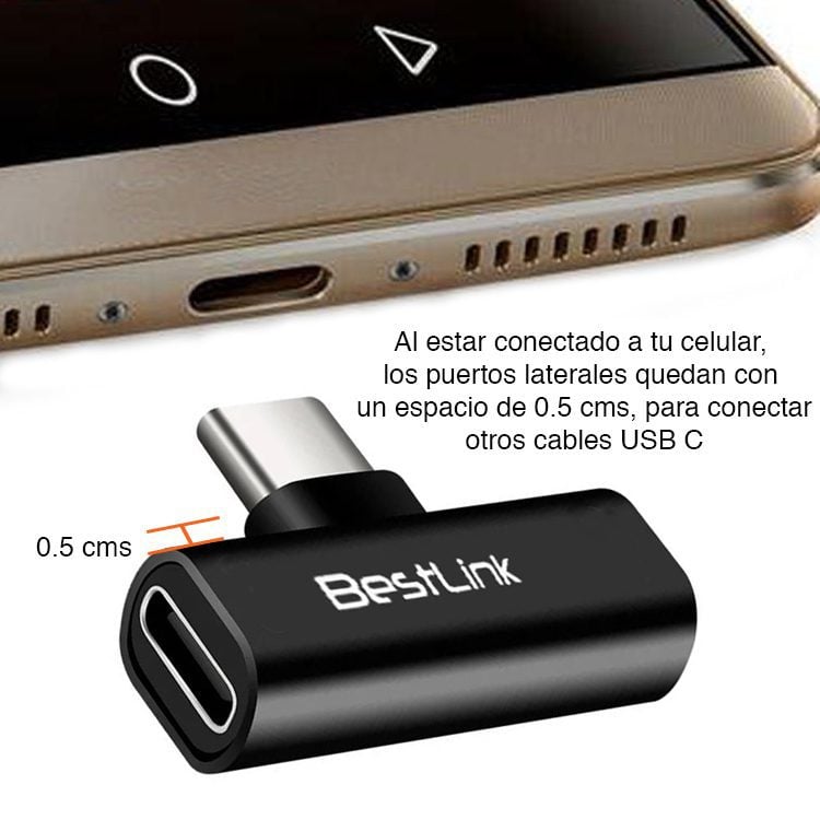 Adaptador duplicador USB C a doble USB C celular - Imagen 3