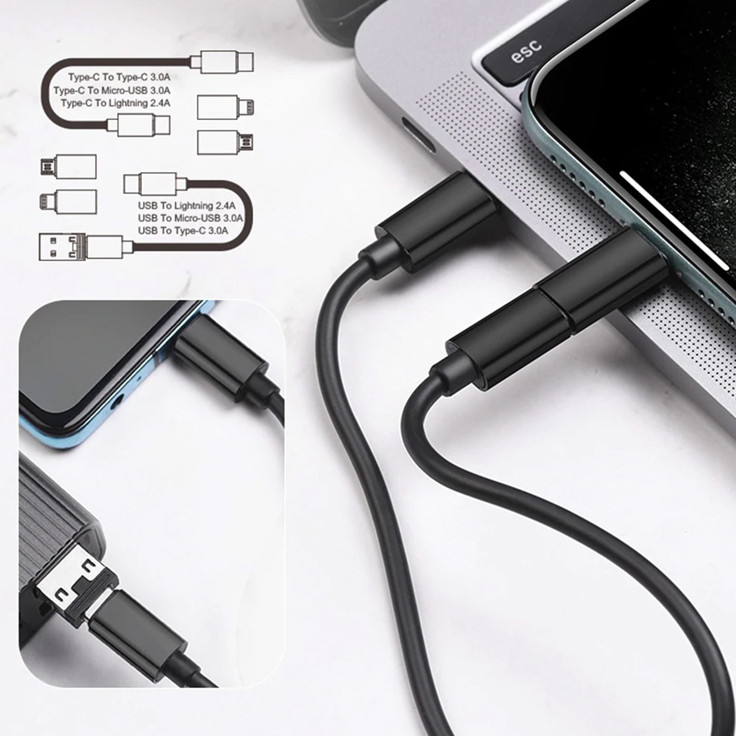 Kit adaptadores celular carga USB Micro y USB C - Imagen 4