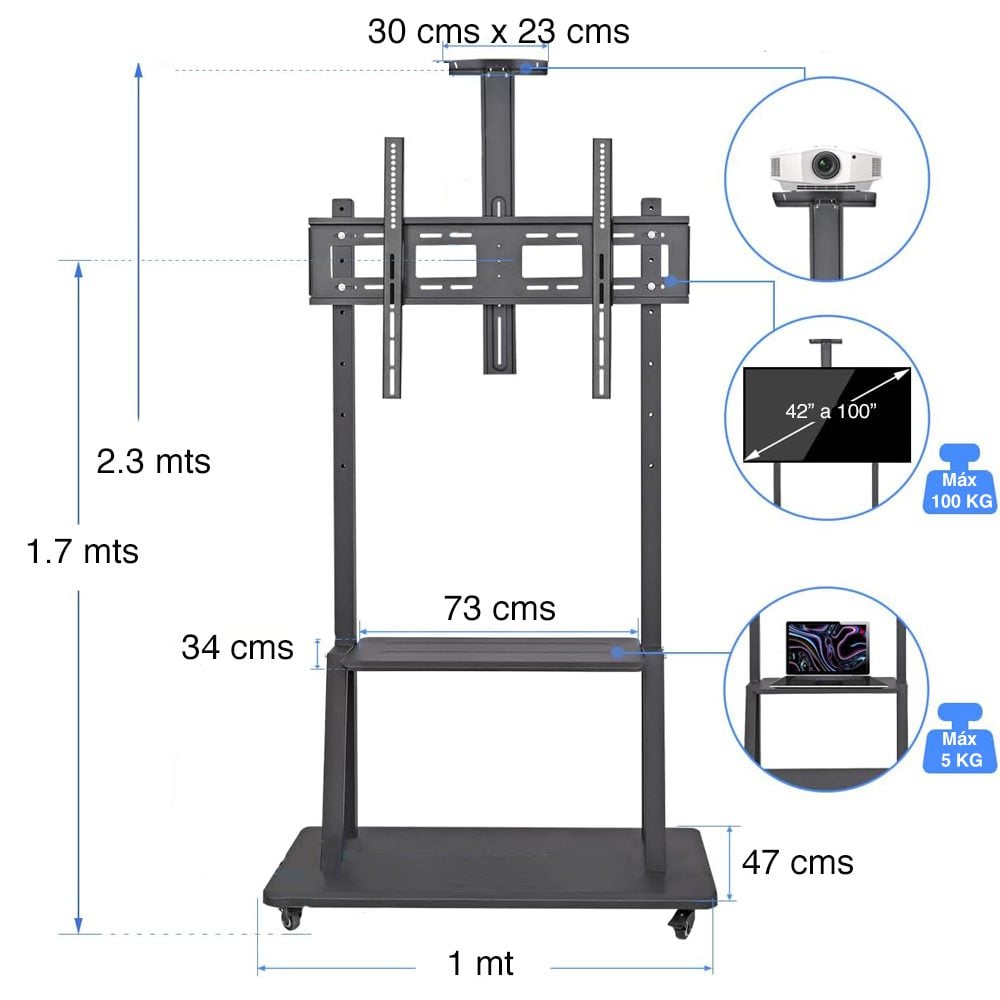 Soporte TV 100 pulgadas con ruedas Pedestal Móvil - Imagen 5