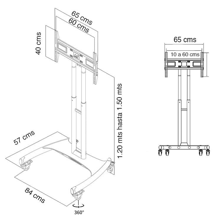 Soporte Pedestal TV móvil con ruedas hasta 70" - Imagen 2