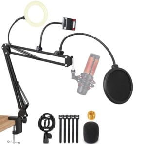 Brazo micrófono Hyperx Quadcast con antipop y aro led