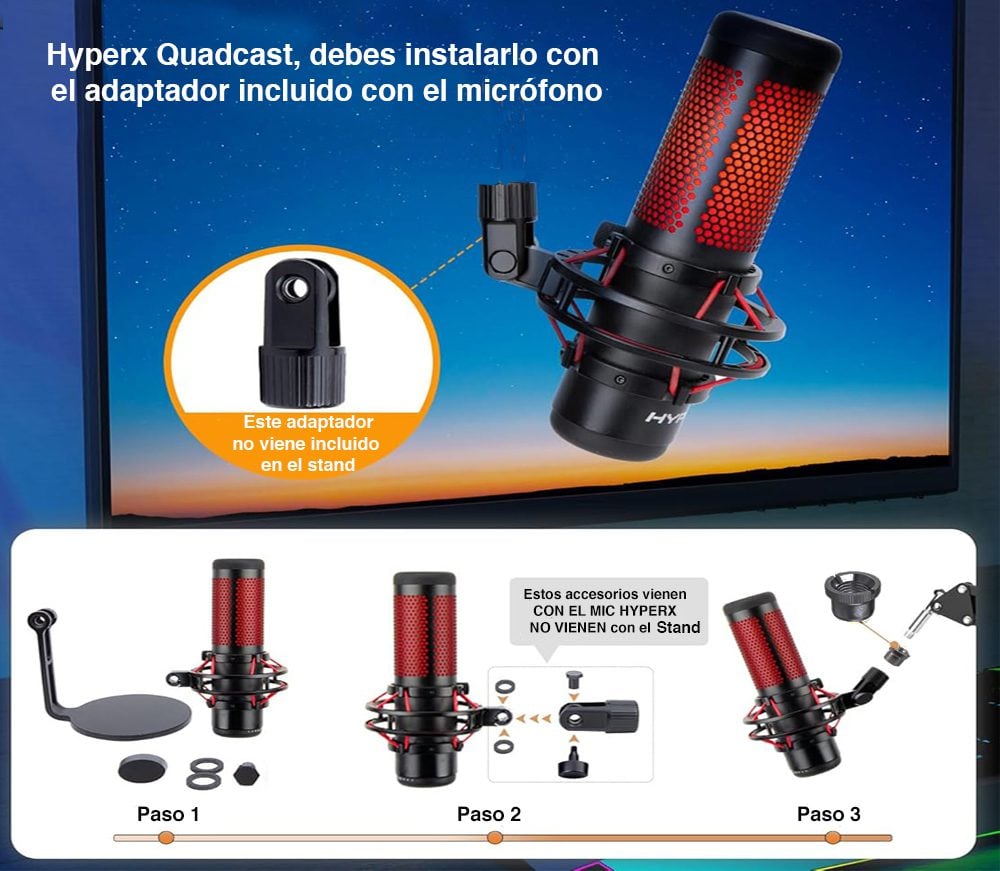 Stand Micrófono sobremesa Hyperx Quadcast Solocast - Imagen 7