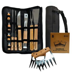 Kit parrillero  12 piezas con garras de oso y bolso
