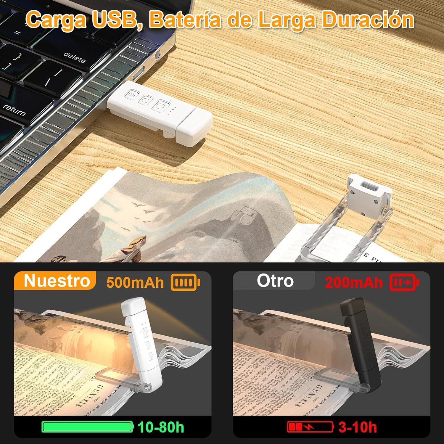 Luz lectura para leer libros cama noche ajustable - Imagen 3