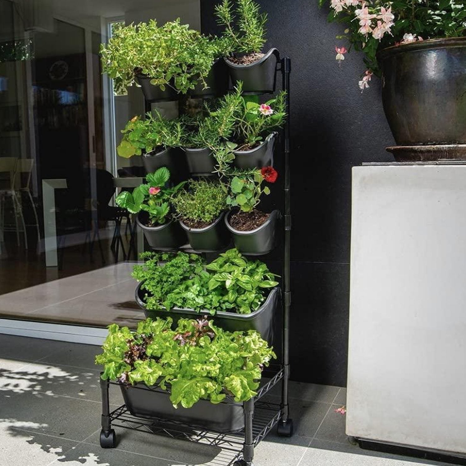 Huerto vertical con ruedas jardinera maceteros móvil - Imagen 2