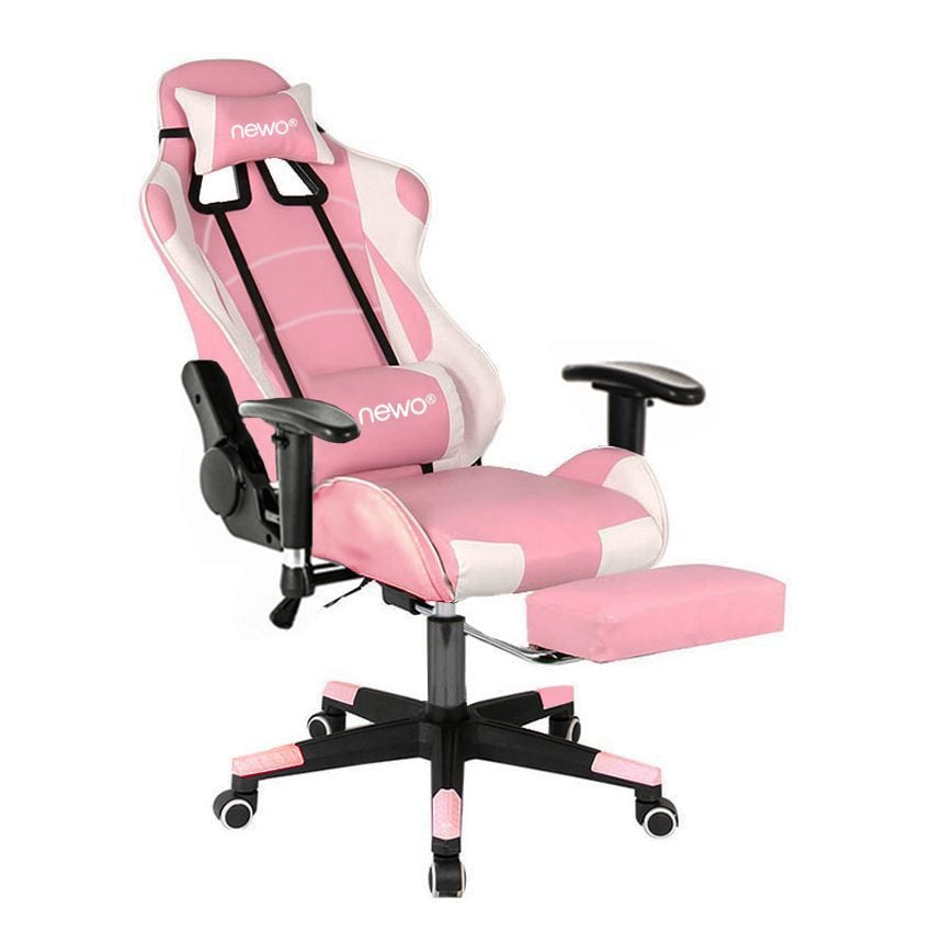 Silla Gamer Ergonómica con apoya pies rosada - Imagen 1