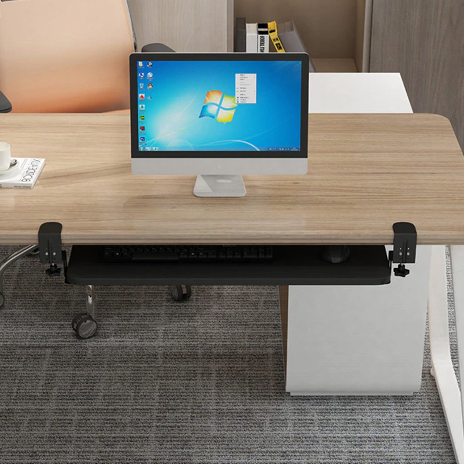 Bandeja teclado bajo escritorio con riel y prensa - Imagen 2