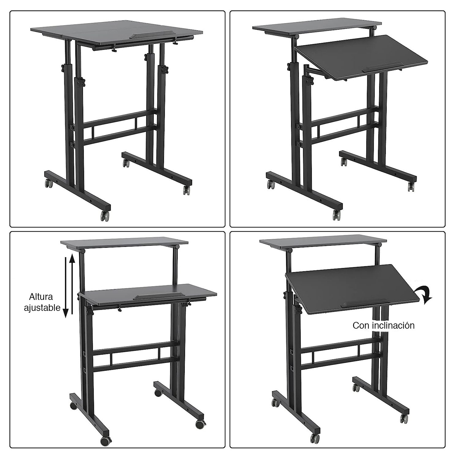 Escritorio mesa convertible altura ajustable con ruedas - Imagen 7