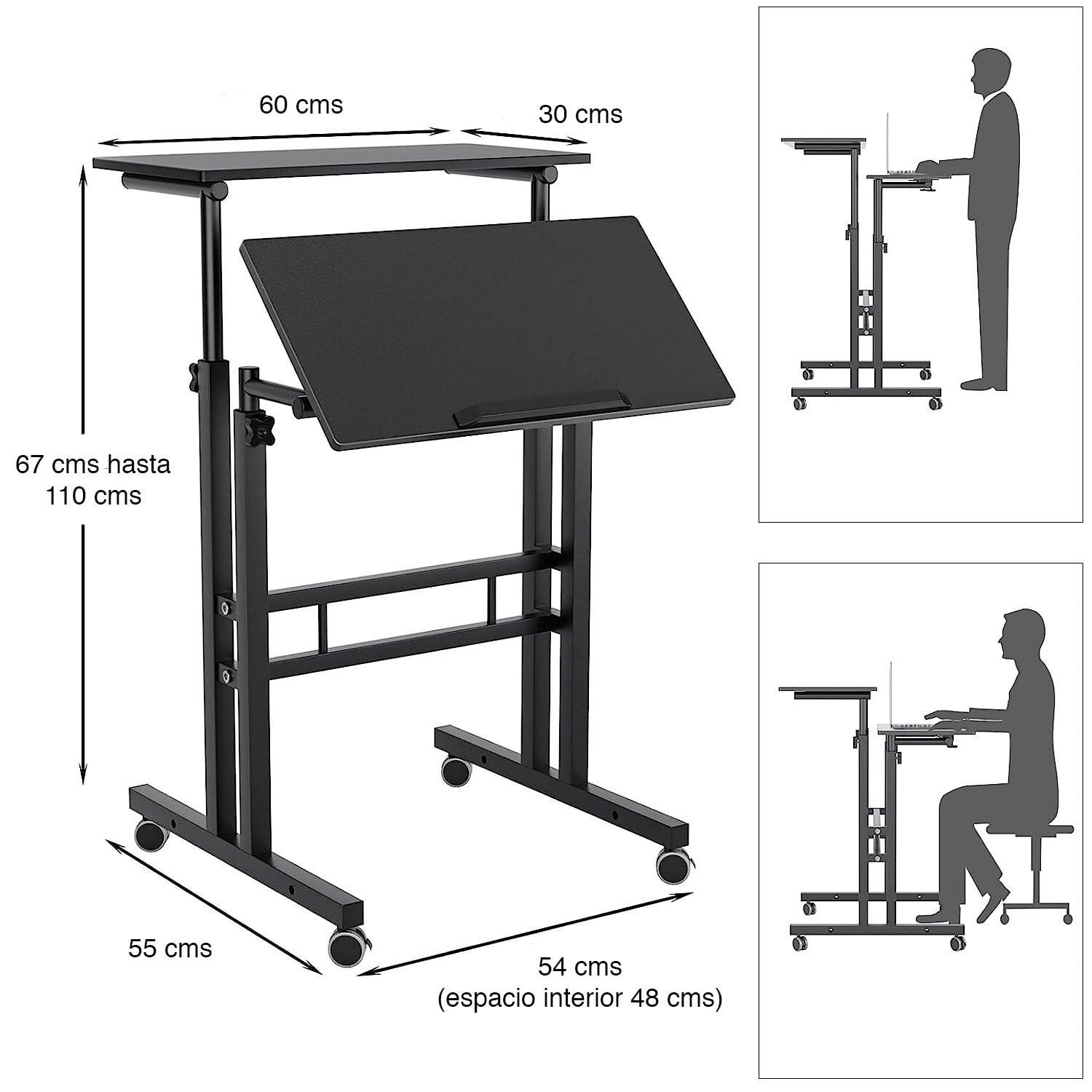 Escritorio mesa convertible altura ajustable con ruedas - Imagen 3