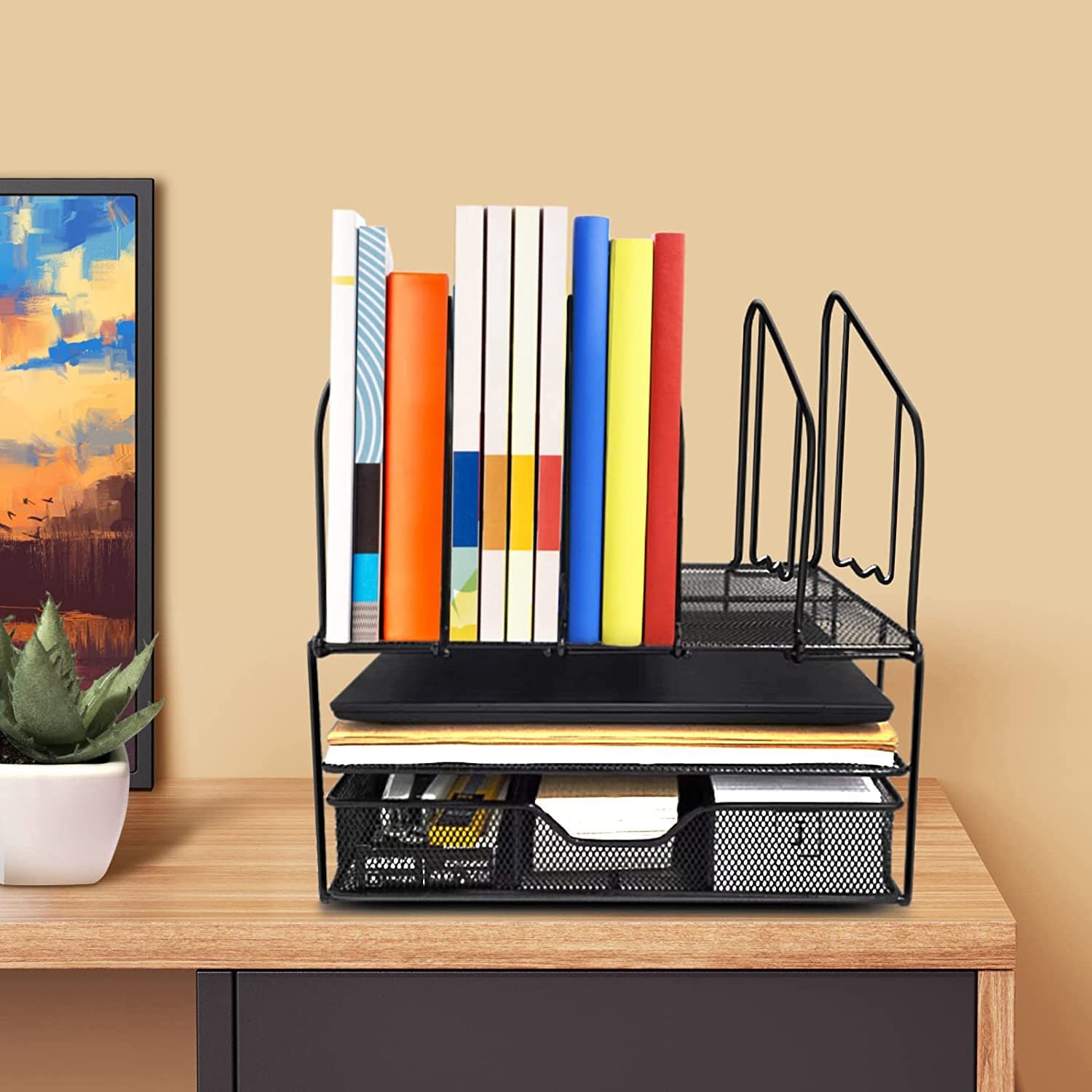 Organizador de escritorio oficina metálico con cajón - Imagen 3