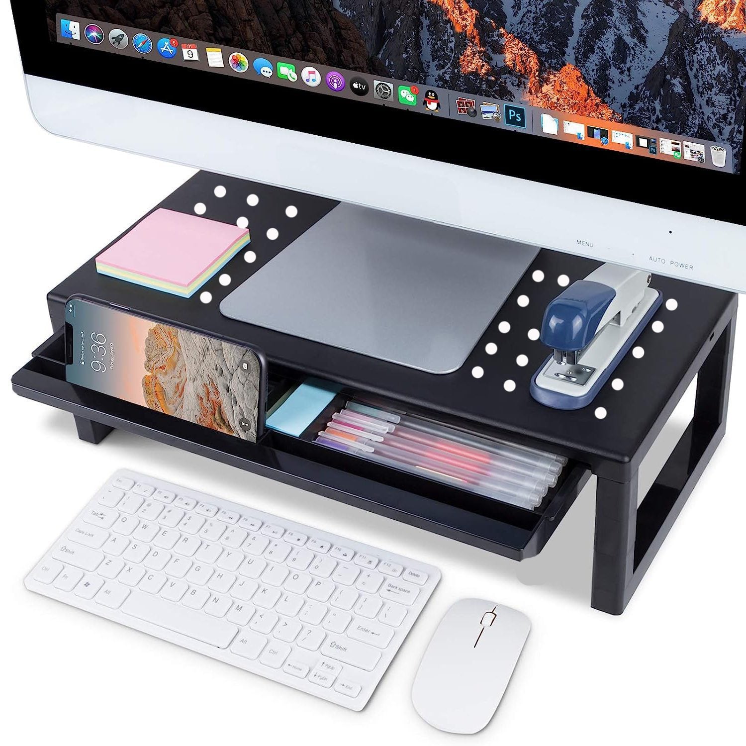 Alzador Monitor Pantalla Notebook con cajón y soporte celular - Imagen 4