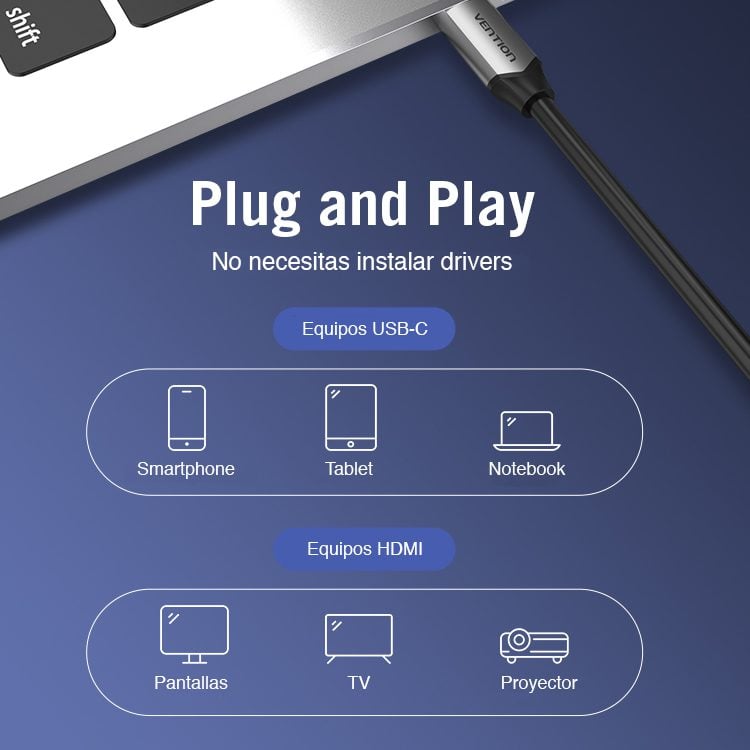 Cable USB C a HDMI Vention Mac Notebook - Imagen 5